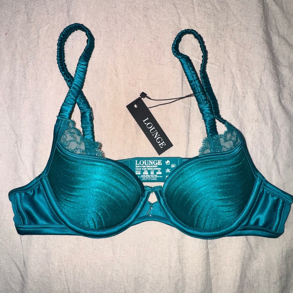Teal quilted & lace Bra - never worn